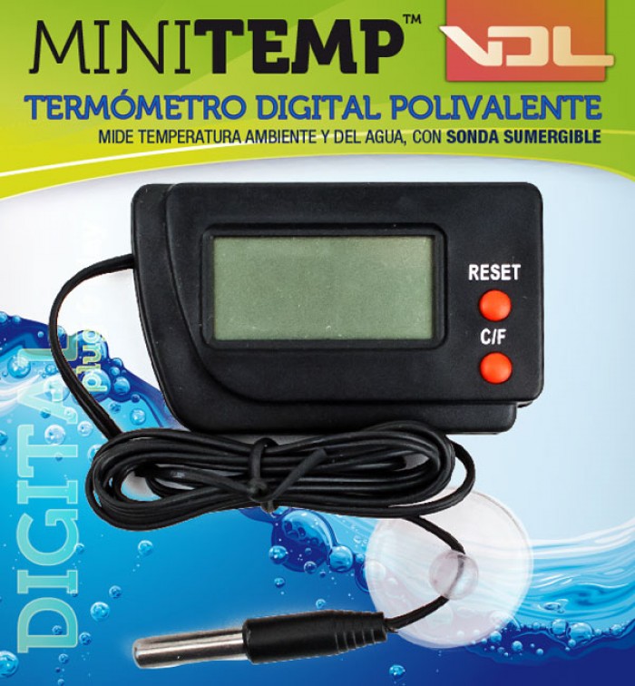 Termómetro MINITEMP polivalente mide temperatura ambiente y también del agua o sustrato